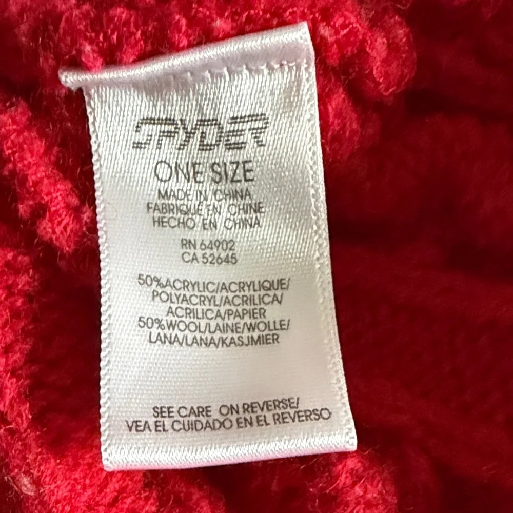 Spyder Red Cable Knit Beanie Hat Gray Band Logo Winter